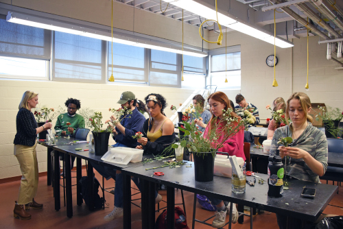 Students in the class Floral Art, Storrs Campus.